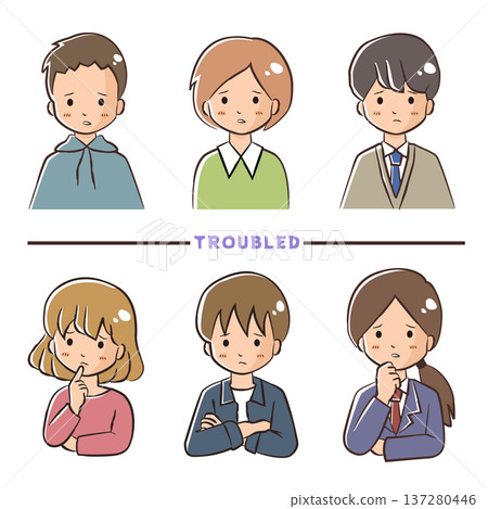 Face icon set illustration of a person expressing troubled or worried emotions Face icon set illustration of a person expressing troubled or worried emotions 137280446