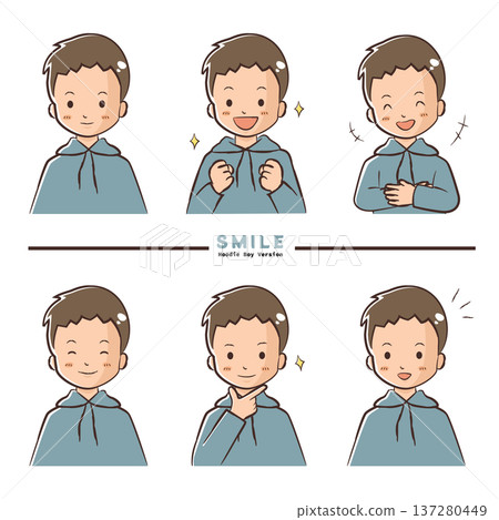 Male facial expression icon set illustration showing smile and joy 137280449