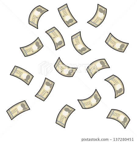 大量10000日元鈔票從天而降的插圖 137280451
