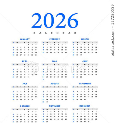 Modern 2026 annual calendar template Modern 2026 annual calendar template 137280559