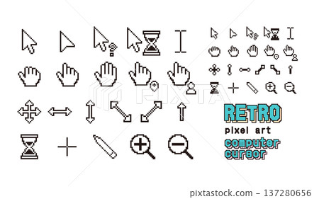 Retro PC style pixel cursor icon set 137280656