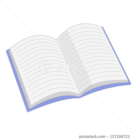 A simple open notebook illustration seen from an angle. Color. No lines. 137280722