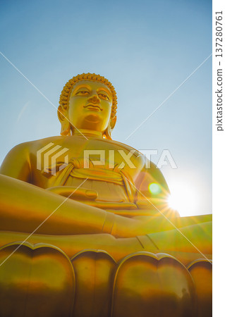 asia travel with large buddhist and beautiful temple with river at Bangkok Thailand in summer season asia travel with large buddhist and beautiful temple with river at Bangkok Thailand in summer season 137280761