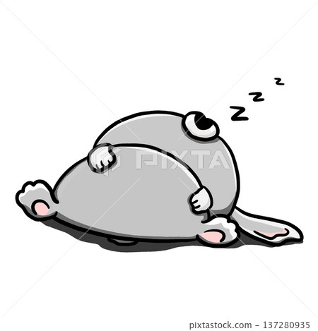 Little rabbit sleeping on its back on the ground cartoon illustration 137280935