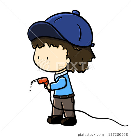 Little gas station attendant standing and taking a dropping fuel nozzle cartoon illustration Little gas station attendant standing and taking a dropping fuel nozzle cartoon illustration 137280938