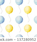 Seamless watercolor pattern with blue and yellow balloons, hand-painted festive design in bright cheerful colors, perfect for kids party decoration, wrapping paper, textile and birthday background 137280952