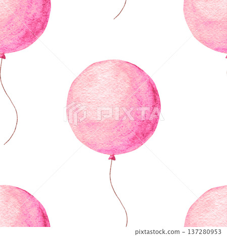 Seamless watercolor pattern with pink balloons, hand-painted festive design in bright cheerful colors, perfect for kids party decoration, wrapping paper, textile and birthday background Seamless watercolor pattern with pink balloons, hand-painted festive design in bright cheerful colors, perfect for kids party decoration, wrapping paper, textile and birthday background 137280953