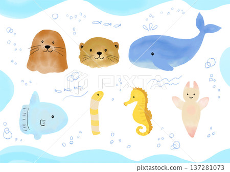 Cute sea creature illustrations - hand-drawn watercolor illustrations Cute sea creature illustrations - hand-drawn watercolor illustrations 137281073