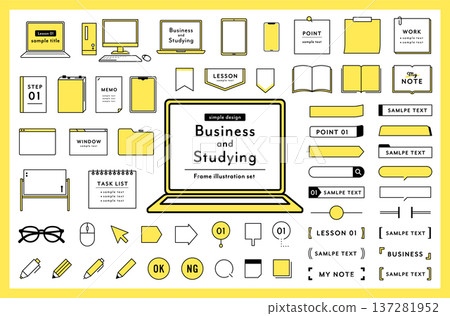 Set of business and study frames for PC, decoration, work, illustration, notebook, book, frame Set of business and study frames for PC, decoration, work, illustration, notebook, book, frame 137281952