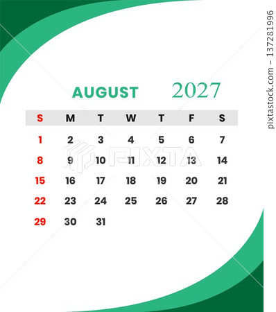 August 2027 calendar for planning and scheduling 137281996