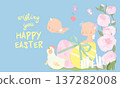 Card for Easter Day with Little Cartoon Angels and Ester Eggs 137282008