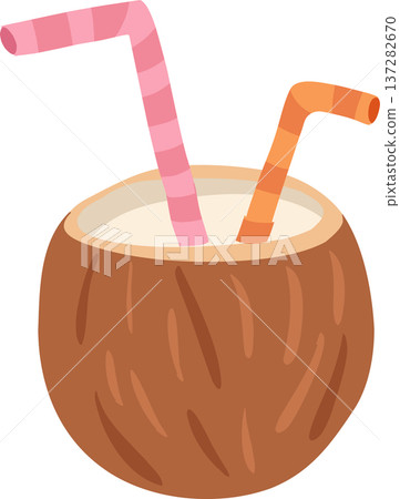 coconut drink illustration tropical coconut water with straws summer beach beverage 137282670