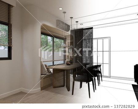 modern dining room interior design ,3d rendering modern dining room interior design ,3d rendering 137282829