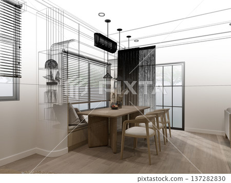 modern dining room interior design ,3d rendering modern dining room interior design ,3d rendering 137282830