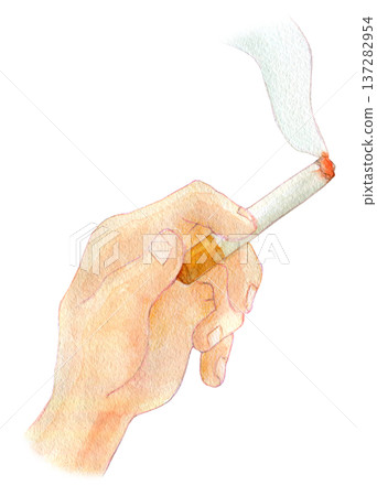 水彩插畫，手繪，點燃的香菸 137282954
