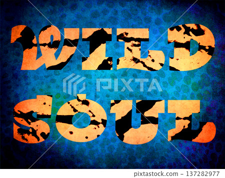 Modern artistic typography "WILD SOUL" with tiger animal print texture inside letters. Vibrant blue spotted background with a grungy urban aesthetic. Bold graphic design for fashion and posters. Modern artistic typography "WILD SOUL" with tiger animal print texture inside letters. Vibrant blue spotted background with a grungy urban aesthetic. Bold graphic design for fashion and posters. 137282977