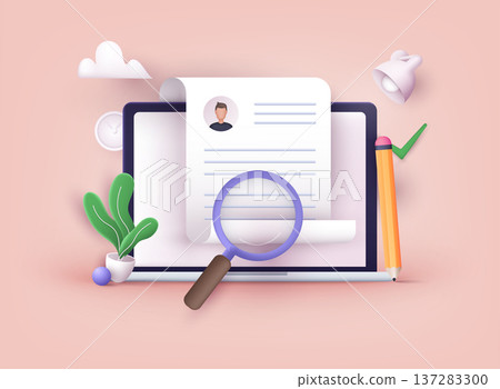 Human resource management and hiring concept. Job interview, recruitment agency vector illustration. 3D Vector Illustrations. Human resource management and hiring concept. Job interview, recruitment agency vector illustration. 3D Vector Illustrations. 137283300