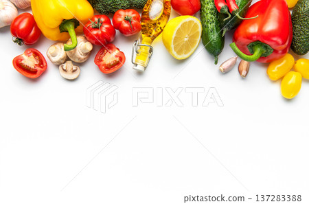 Fresh vibrant vegetables and oil for healthy eating 137283388