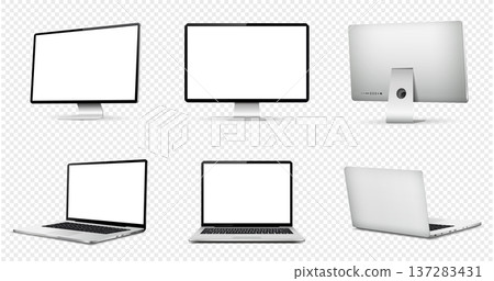 Realistic computer screen mockup. Laptop computer mockup different angles views. 137283431