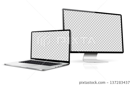 Laptop with computer screen mockup. Technology devices with empty display 137283437