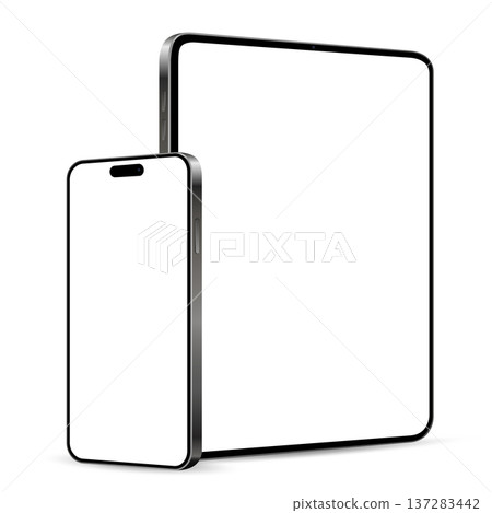 Smartphone and tablet mockup with blank display isolated on white background Smartphone and tablet mockup with blank display isolated on white background 137283442
