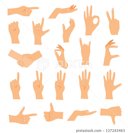 Hands in various gestures. Flat design modern vector illustration concept. Hands in various gestures. Flat design modern vector illustration concept. 137283463