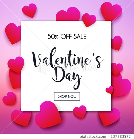 Valentine's day sale banner in a frame. Poster, Flyer. Blurred background. Vector illustration. 137283572