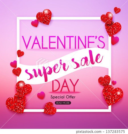Valentine's day sale banner in a frame. Poster, Flyer. Blurred background. Vector illustration. 137283575