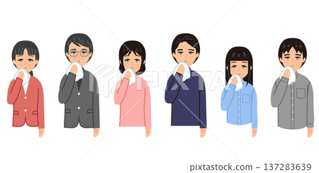 Illustration set of people suffering from hay fever (casual clothes) 137283639