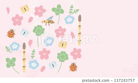 Spring flowers and insects illustration (left-justified design) horizontal Spring flowers and insects illustration (left-justified design) horizontal 137283757