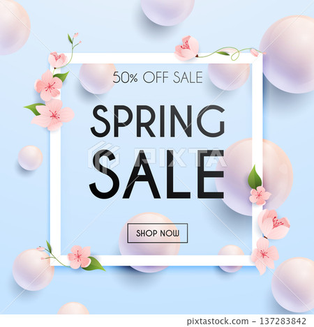 Sale Banner with flowers, Poster, Flyer. Vector illustration. 137283842
