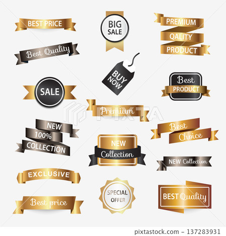 Collection of golden premium promo seals/stickers. Isolated vector illustration. Collection of golden premium promo seals/stickers. Isolated vector illustration. 137283931