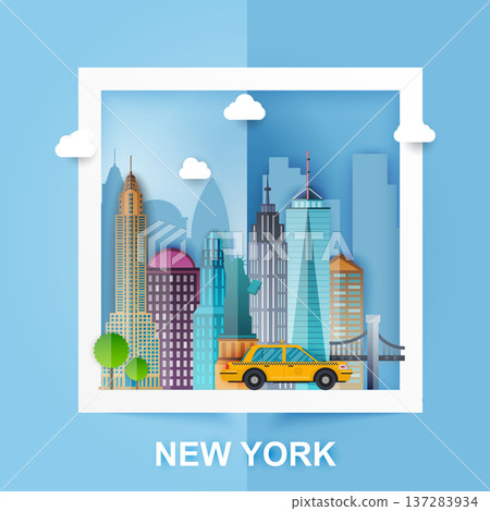 New York. Skyline and vector landscape of buildings and famous landmarks. Paper Style. Vector illustration. New York. Skyline and vector landscape of buildings and famous landmarks. Paper Style. Vector illustration. 137283934