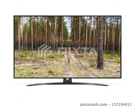 TV with forest country road on screen TV with forest country road on screen 137284011