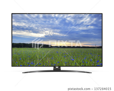 Smart tv with blue cornflowers field on screen Smart tv with blue cornflowers field on screen 137284015