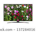 Smart tv with colorful garden flowers on screen isolated on white background 137284016