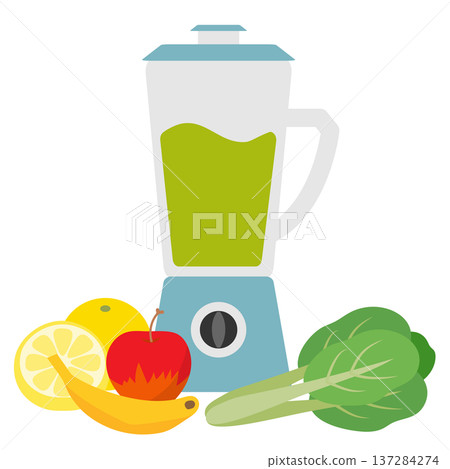 新鮮果汁、水果和蔬菜在攪拌機中混合 137284274