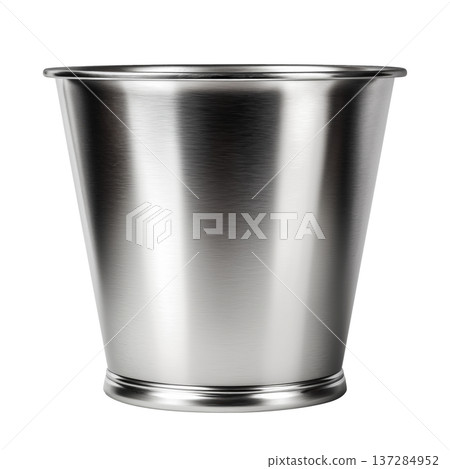 Stainless steel bucket isolated on white background, representing cleanliness, utility, simplicity and household function 137284952