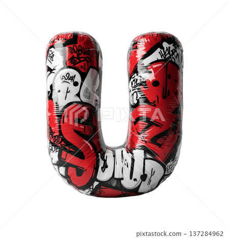 Inflatable letter U covered in graffiti art isolated on white background, representing urban creativity and bold street concept Inflatable letter U covered in graffiti art isolated on white background, representing urban creativity and bold street concept 137284962