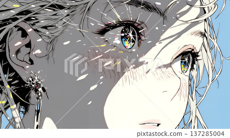 A curious young woman gazing with shining eyes 137285004