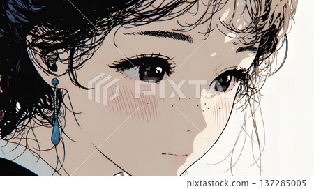 A curious young woman gazing with shining eyes 137285005