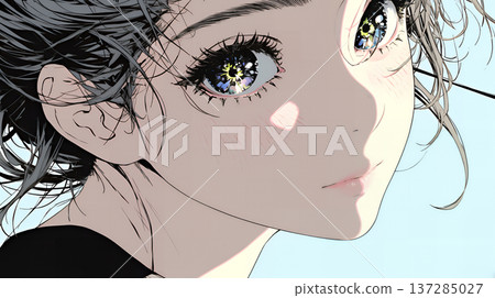A curious young woman gazing with shining eyes 137285027