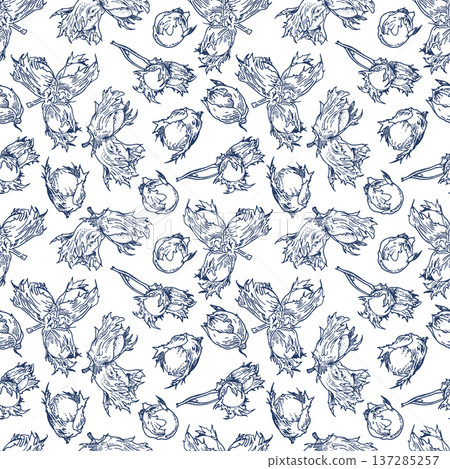 Seamless pattern on a white background with dark blue hazelnuts. Seamless pattern on a white background with dark blue hazelnuts. 137285257
