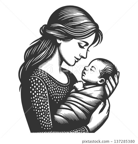 Tender Mother Holding Sleeping Newborn Baby raster 137285380