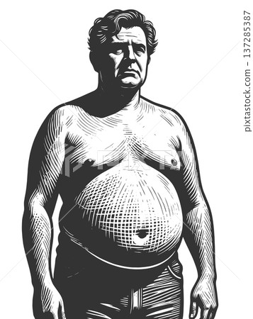 Overweight Man with Highlighted Abdominal Area Overweight Man with Highlighted Abdominal Area 137285387
