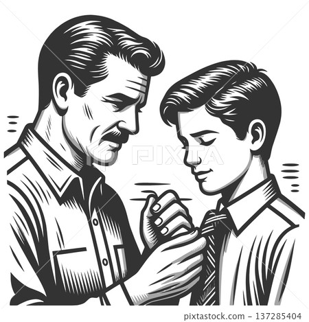 Father Teaching Teenage Son to Tie Necktie Father Teaching Teenage Son to Tie Necktie 137285404