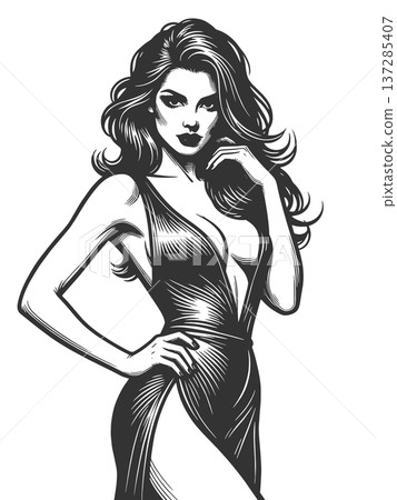 Elegant Woman in Deep V Neck Dress vector Elegant Woman in Deep V Neck Dress vector 137285407