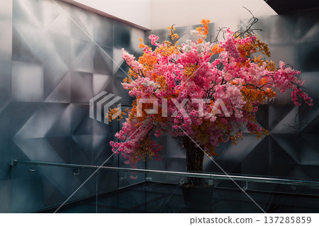 Decorative Flower Tree in Modern Shopping Mall Interior Decorative Flower Tree in Modern Shopping Mall Interior 137285859