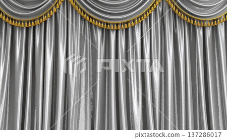 Close-up of a silver stage curtain. A luxurious curtain background illustration for an award ceremony. 137286017