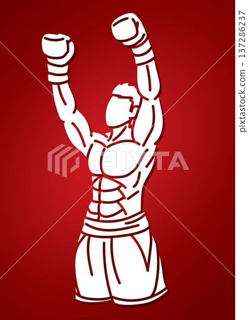 Martial Art Kickboxing Action Boxing Sport Muay Thai Boxer Cartoon Graphic Vector 137286237